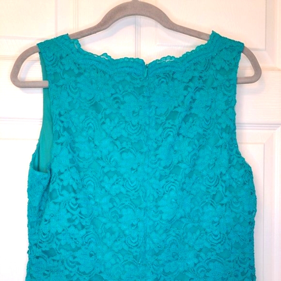 Lauren Ralph Lauren Turquoise Lace Overlay Sleeveless V Neck Dress Size 12 - Picture 4 of 7